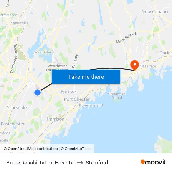 Burke Rehabilitation Hospital to Stamford map