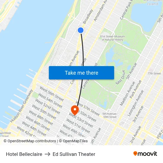 Hotel Belleclaire to Ed Sullivan Theater map