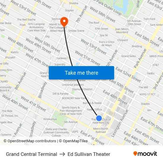 Grand Central Terminal to Ed Sullivan Theater map
