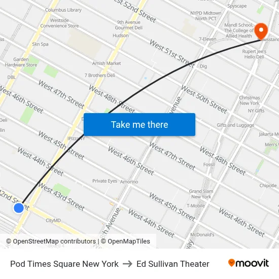 Pod Times Square New York to Ed Sullivan Theater map