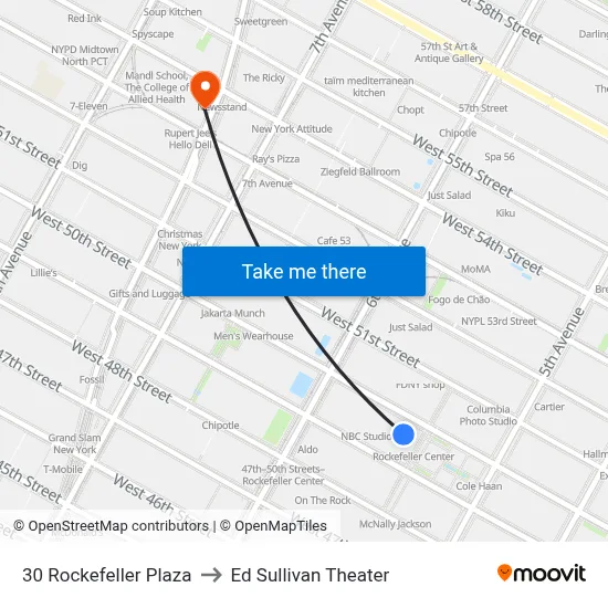 30 Rockefeller Plaza to Ed Sullivan Theater map