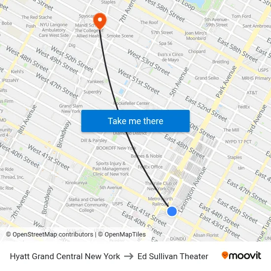 Hyatt Grand Central New York to Ed Sullivan Theater map