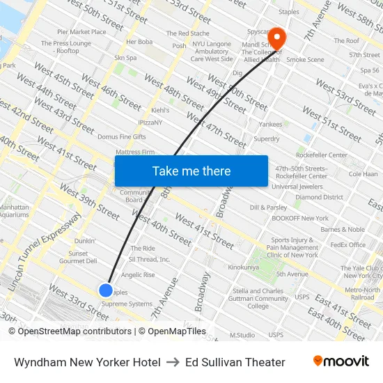 Wyndham New Yorker Hotel to Ed Sullivan Theater map
