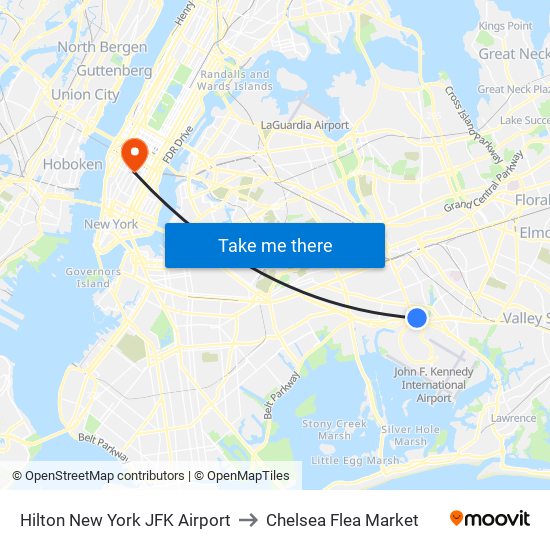 Hilton New York JFK Airport to Chelsea Flea Market map