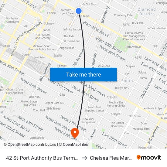 42 St-Port Authority Bus Terminal to Chelsea Flea Market map