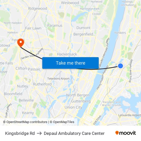 Kingsbridge Rd to Depaul Ambulatory Care Center map