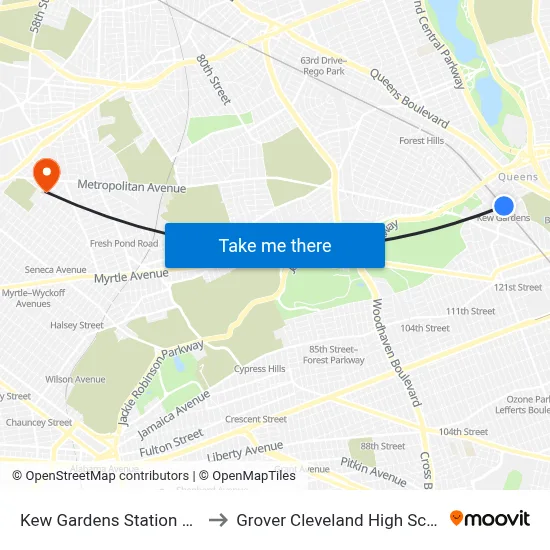 Kew Gardens Station LIRR to Grover Cleveland High School map