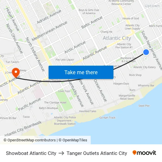 Showboat Atlantic City to Tanger Outlets Atlantic City map