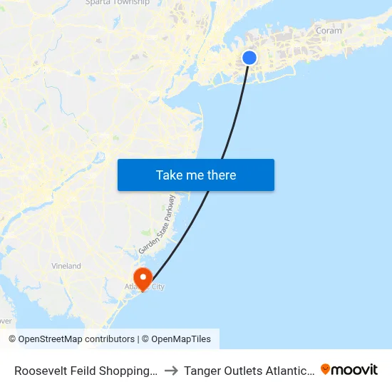 Roosevelt Feild Shopping Mall to Tanger Outlets Atlantic City map