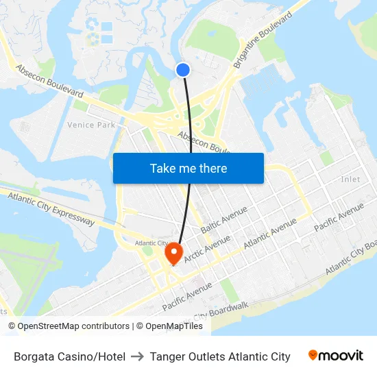 Borgata Casino/Hotel to Tanger Outlets Atlantic City map