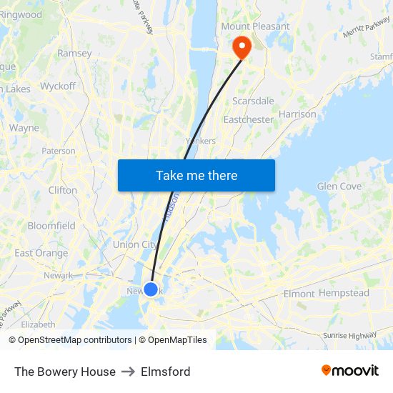 The Bowery House to Elmsford map