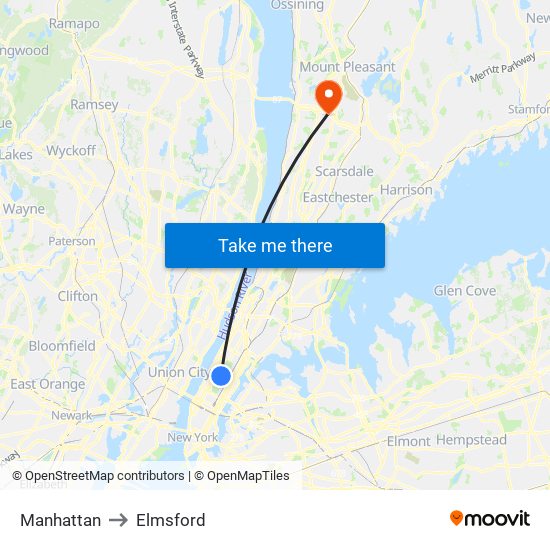 Manhattan to Elmsford map