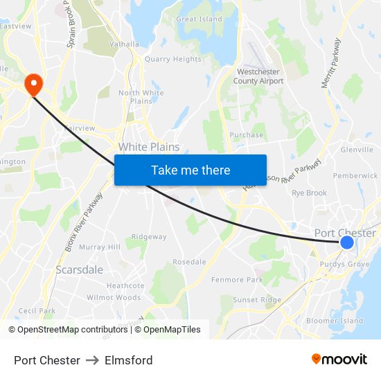 Port Chester to Elmsford map