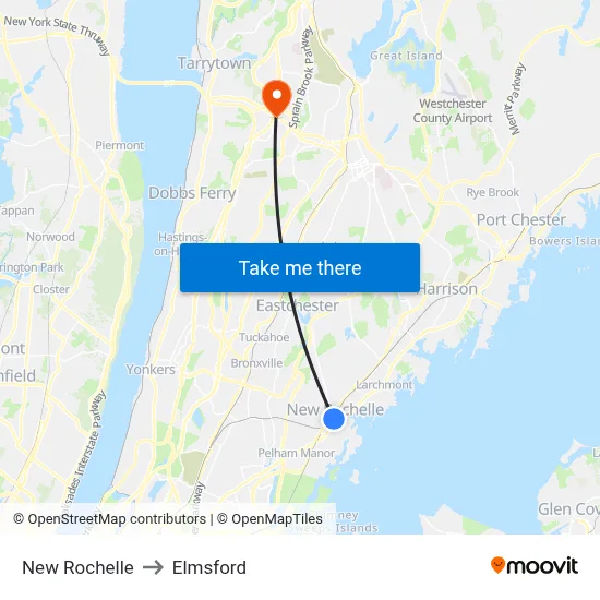 New Rochelle to Elmsford map