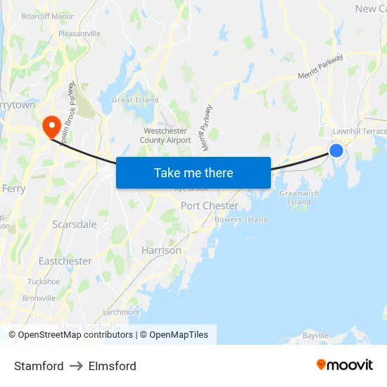 Stamford to Elmsford map