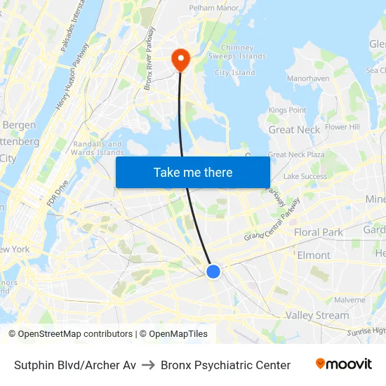 Sutphin Blvd/Archer Av to Bronx Psychiatric Center map