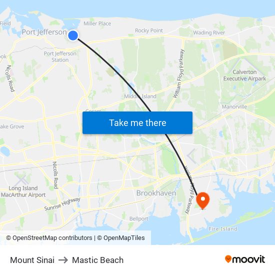 Mount Sinai to Mastic Beach map