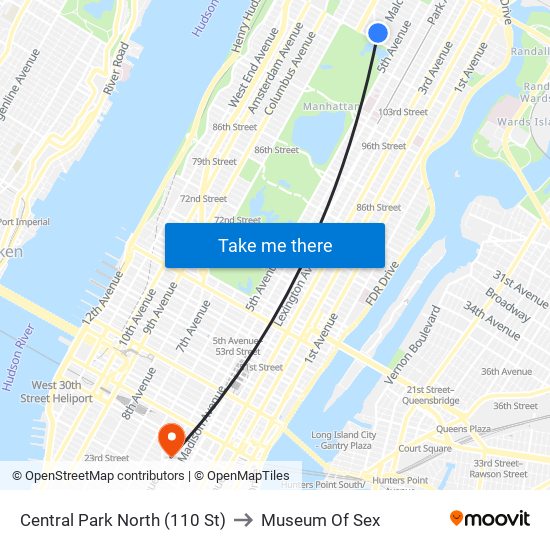 Central Park North (110 St) to Museum Of Sex map