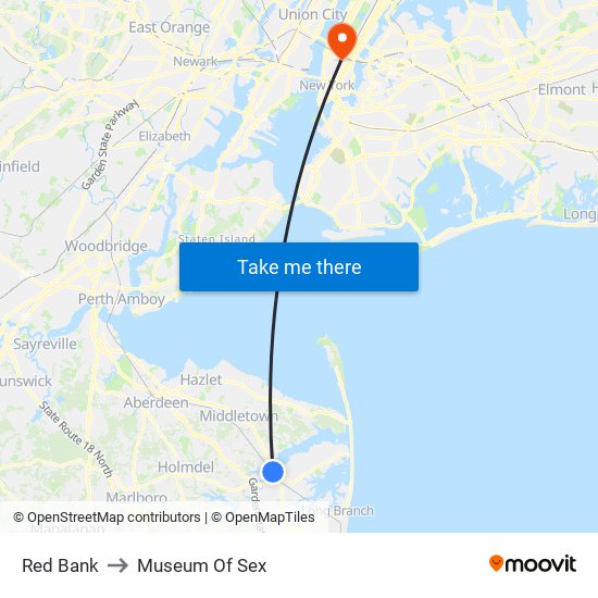 Red Bank to Museum Of Sex map