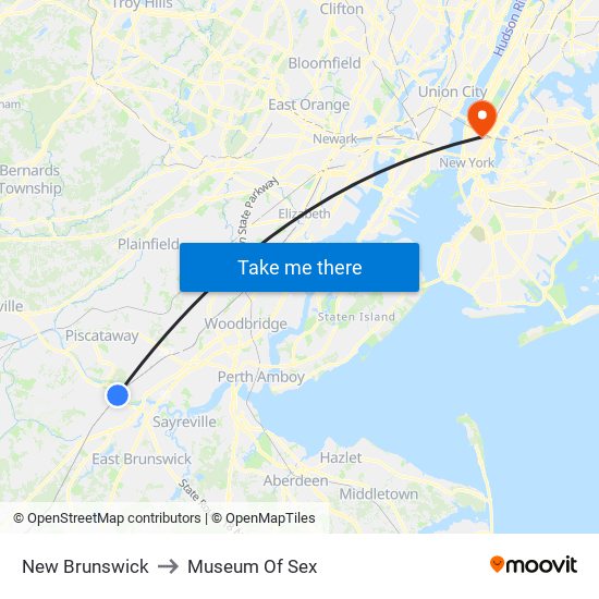 New Brunswick to Museum Of Sex map