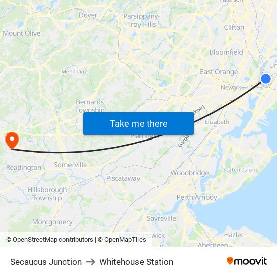 Secaucus Junction to Whitehouse Station map