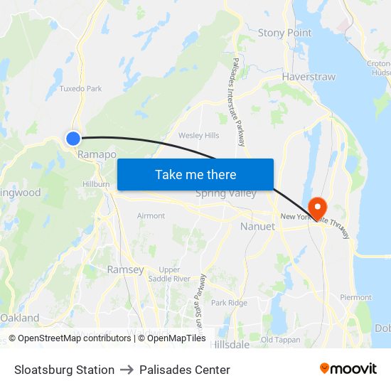 Sloatsburg Station to Palisades Center map