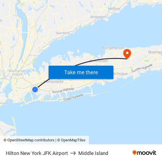 Hilton New York JFK Airport to Middle Island map