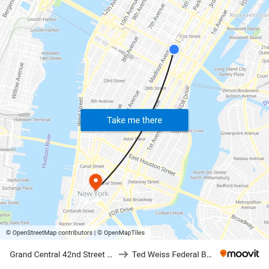 Grand Central 42nd Street Station to Ted Weiss Federal Building map
