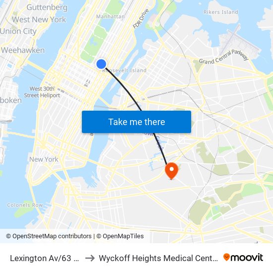 Lexington Av/63 St to Wyckoff Heights Medical Center map