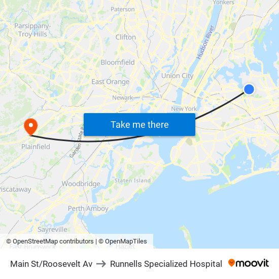 Main St/Roosevelt Av to Runnells Specialized Hospital map