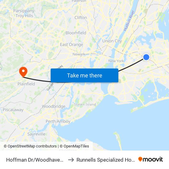 Hoffman Dr/Woodhaven Blvd to Runnells Specialized Hospital map