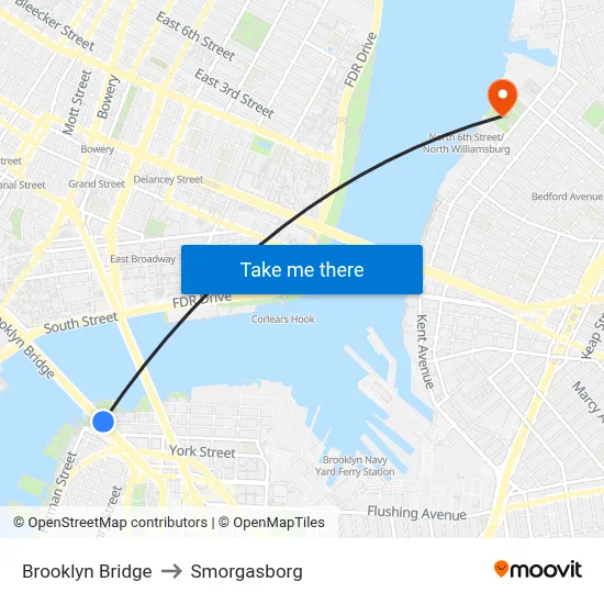 Brooklyn Bridge to Smorgasborg map
