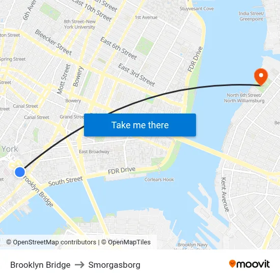 Brooklyn Bridge to Smorgasborg map