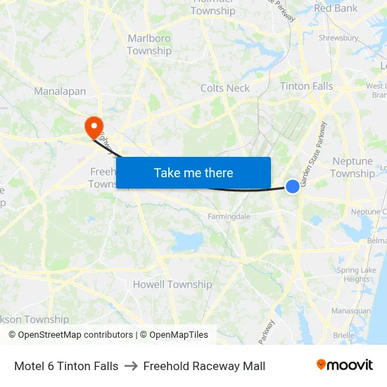 Motel 6 Tinton Falls to Freehold Raceway Mall map