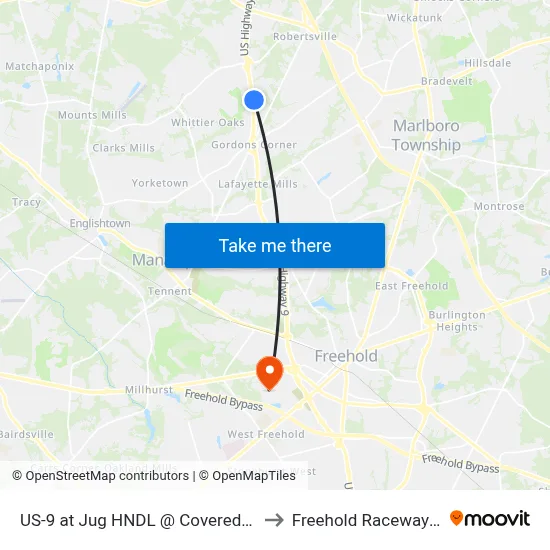 US-9 at Jug HNDL @ Covered Bridge to Freehold Raceway Mall map
