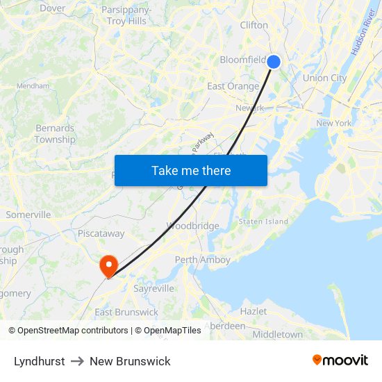 Lyndhurst to New Brunswick map