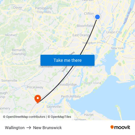 Wallington to New Brunswick map