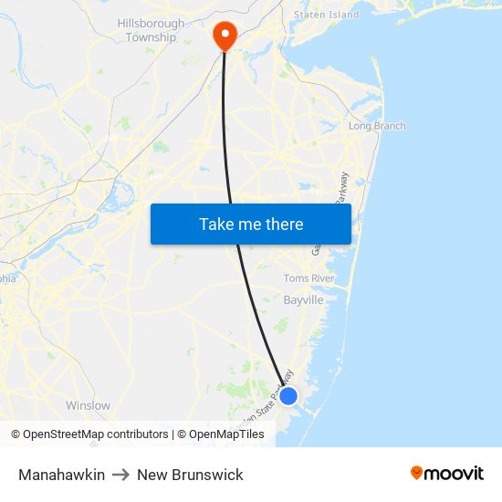 Manahawkin to New Brunswick map