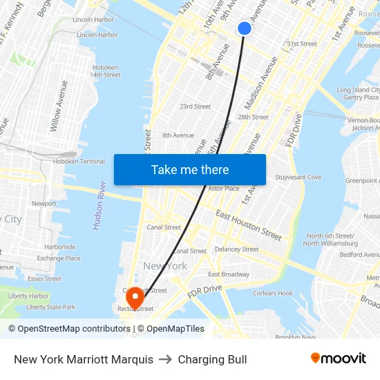 New York Marriott Marquis to Charging Bull map