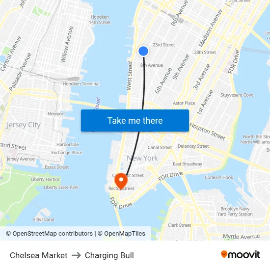 Chelsea Market to Charging Bull map