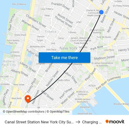 Canal Street Station New York City Subway to Charging Bull map
