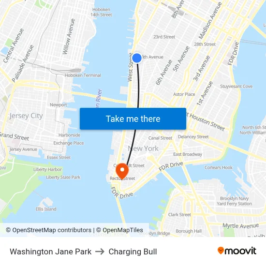 Washington Jane Park to Charging Bull map
