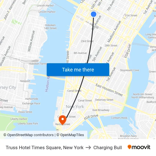 Truss Hotel Times Square, New York to Charging Bull map