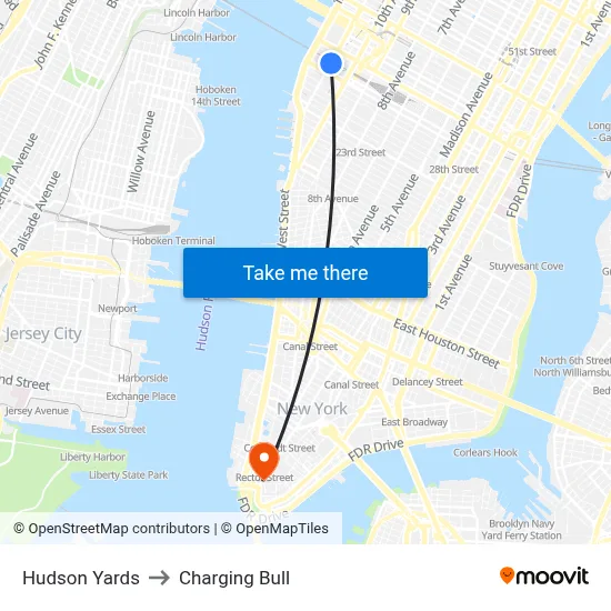 Hudson Yards to Charging Bull map