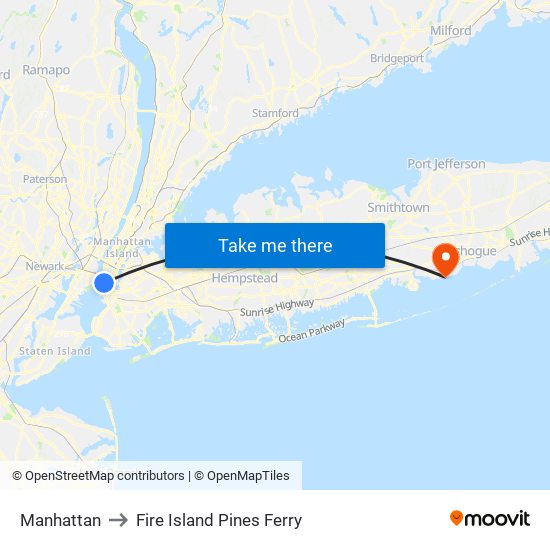 Manhattan to Fire Island Pines Ferry map