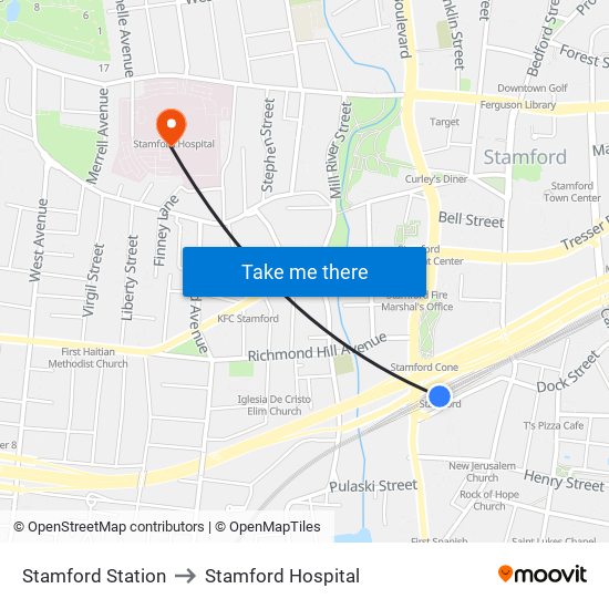 Stamford Station to Stamford Hospital map