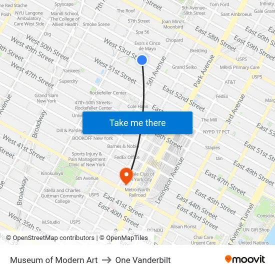 Museum of Modern Art to One Vanderbilt map