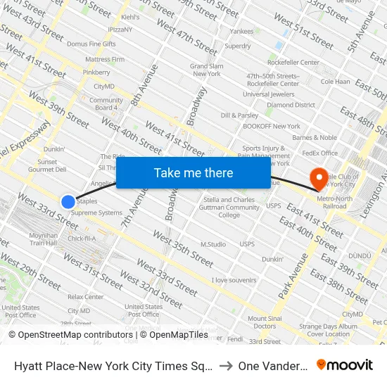 Hyatt Place-New York City Times Square to One Vanderbilt map
