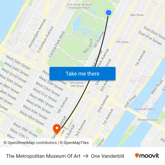 The Metropolitan Museum Of Art to One Vanderbilt map