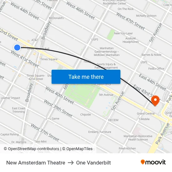 New Amsterdam Theatre to One Vanderbilt map